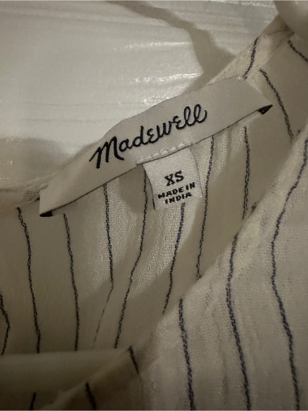 Madewell Cream Blouse with Thin Black Stripes and Ruffle Tiers - Picture 3 of 5